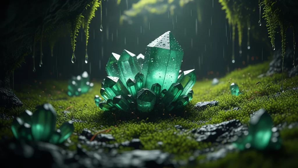 Imagen detallada de cristales de Cuarzo Verde, mostrando su color y brillo natural.