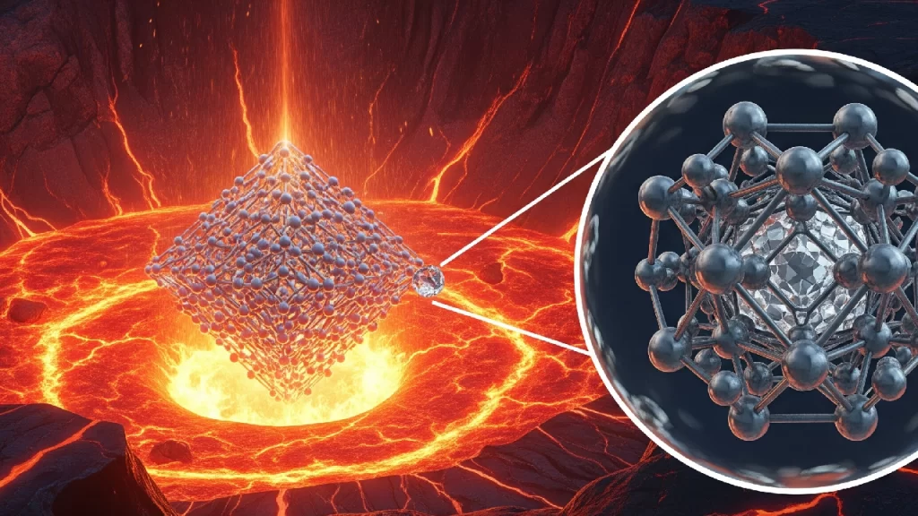 Imagen detallada del proceso de formación de los diamantes en el manto terrestre, mostrando las condiciones extremas necesarias.